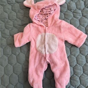 Pink Fleece Bunting with Bunny Ears and Tail